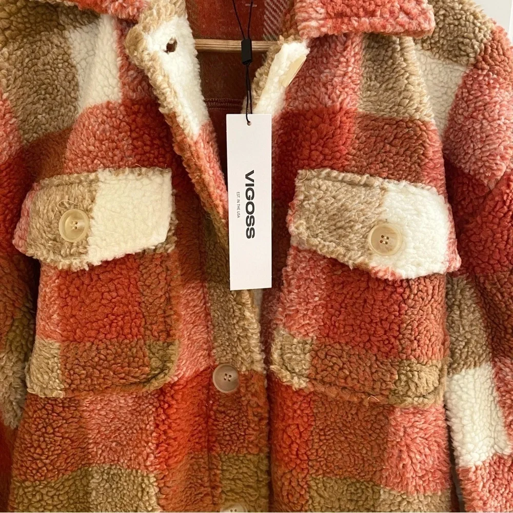 Vigoss Plaid Shirt NWT Faux Shearling Shacket